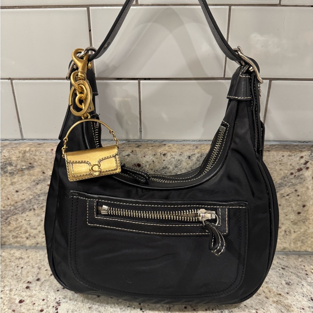 Coach Black Nylon & Leather Mini Vintage Hobo Shoulder Bag Purse